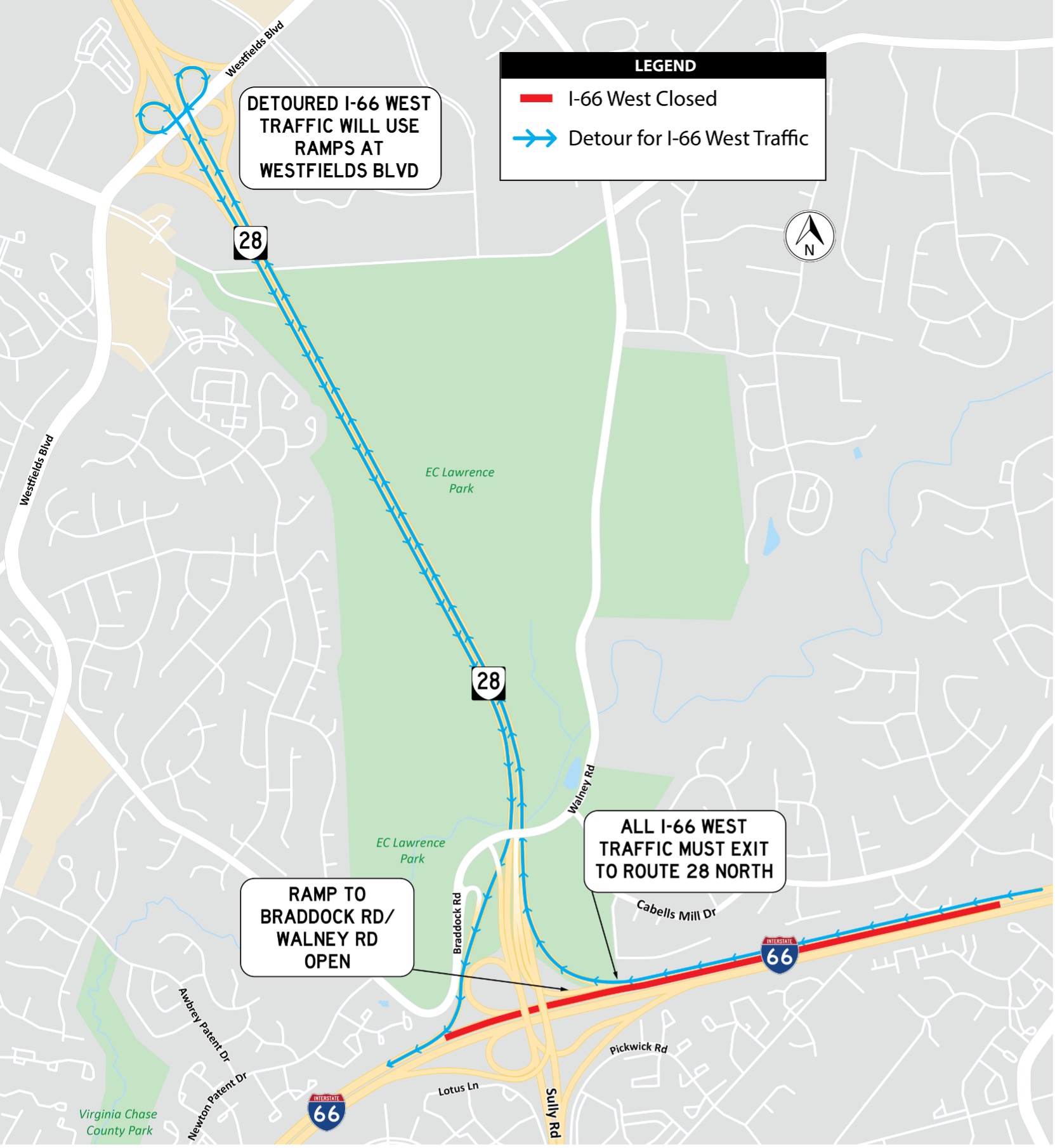 I-66 West in Centreville Map