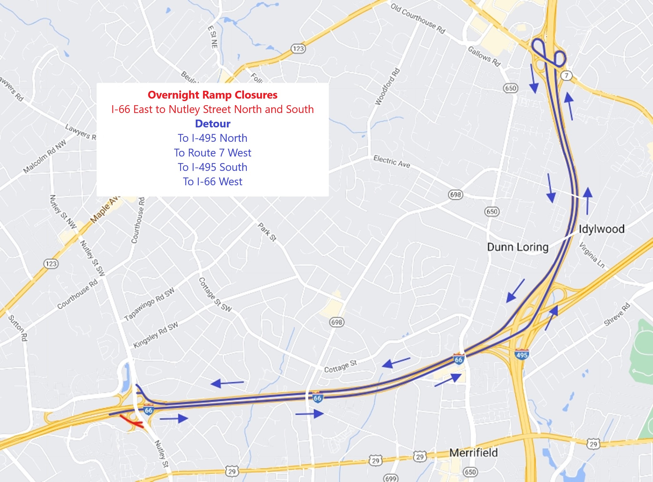 Closure of the Ramp from I-66 East to Nutley Street 