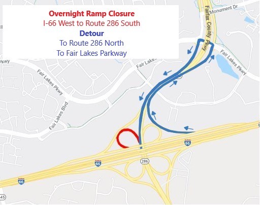 Detour map for ramp closure