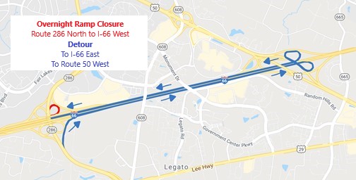 Detour for Ramp from Route 286 North to I-66 West