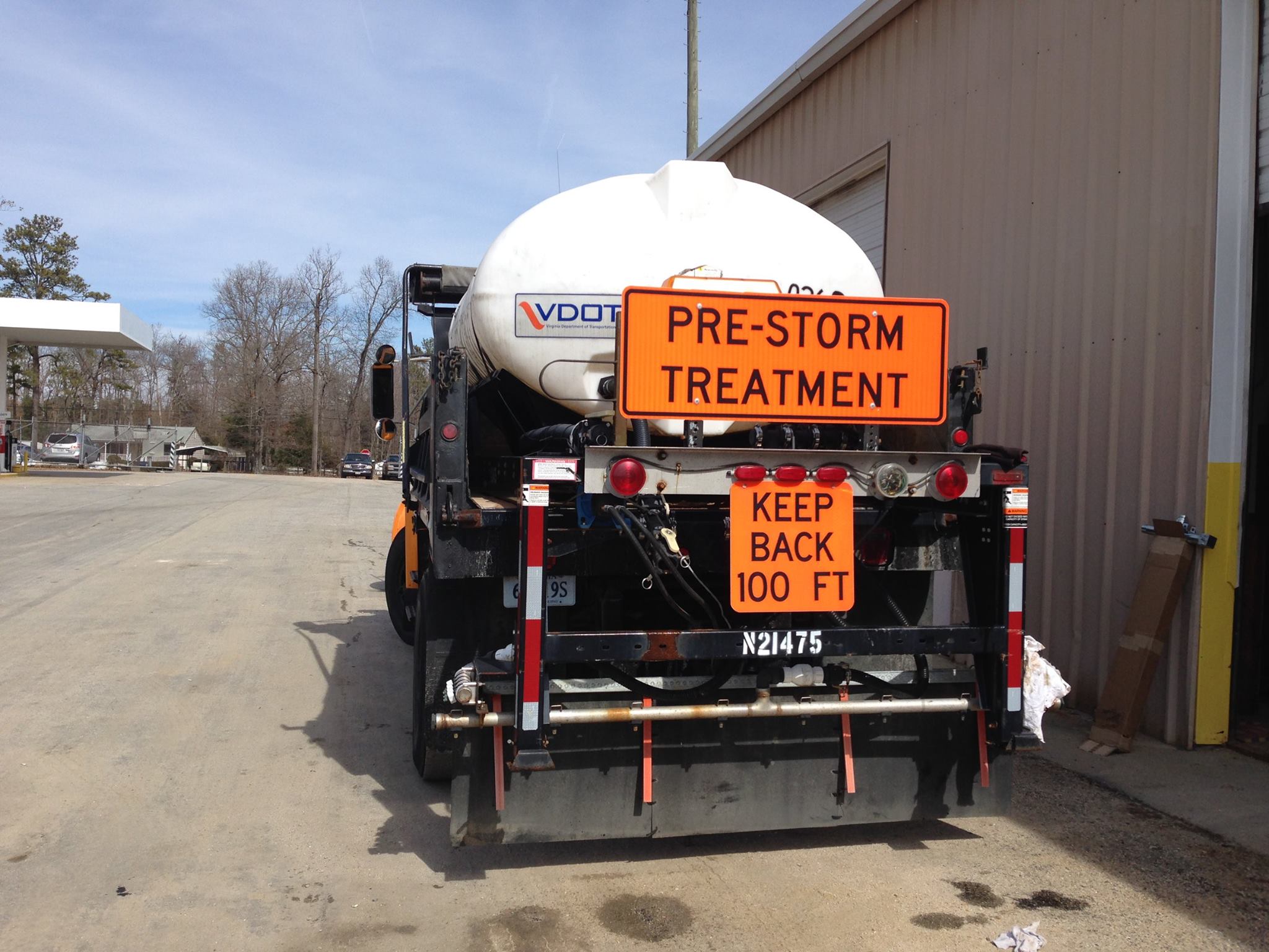 Truck loaded with saltwater brine to pretreat roads